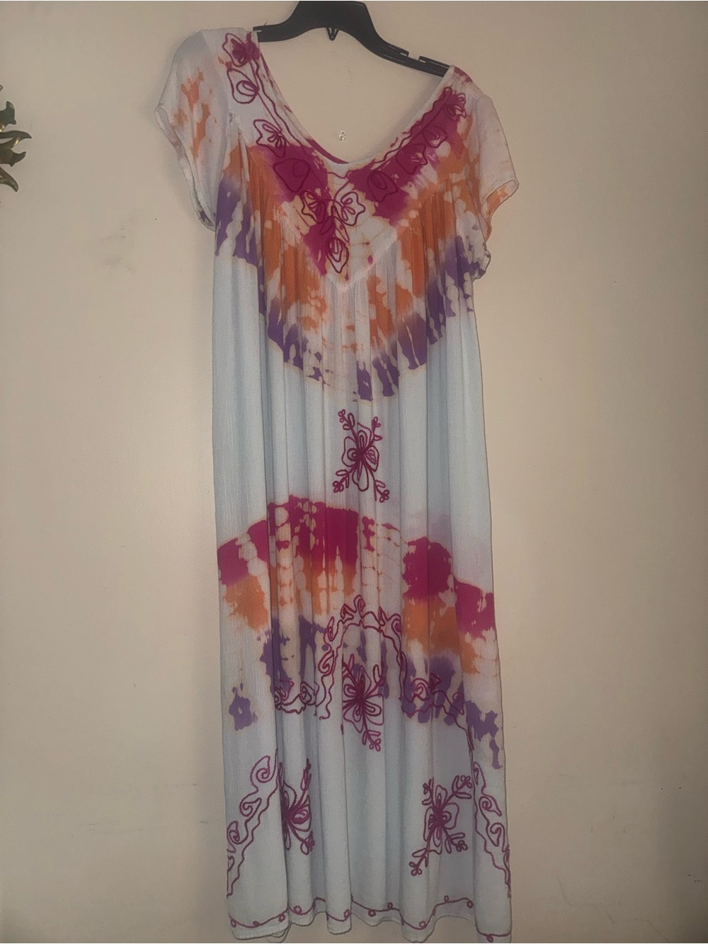 TRUE ROCK Light Blue Maxi Dress with Pink, Orange and Purple Tie-Dye